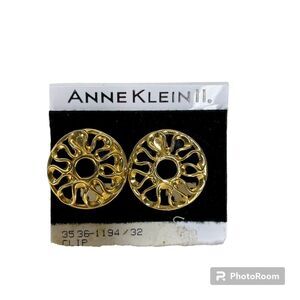 Vintage Anne Klein II Earrings Clip Round Circle New Gold Tone